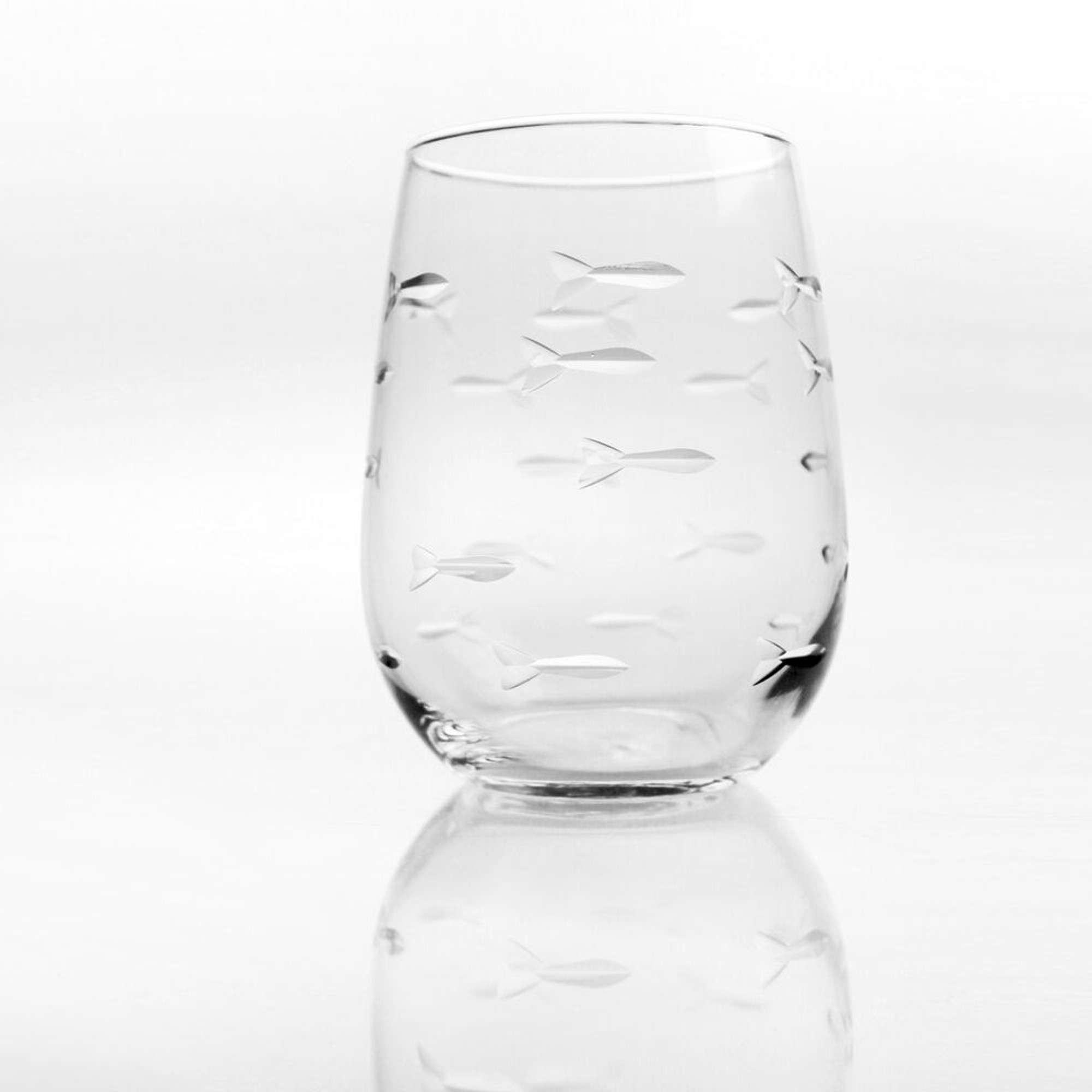 School of Fish Stemless Wine Glass Tumblers by Rolf Glass