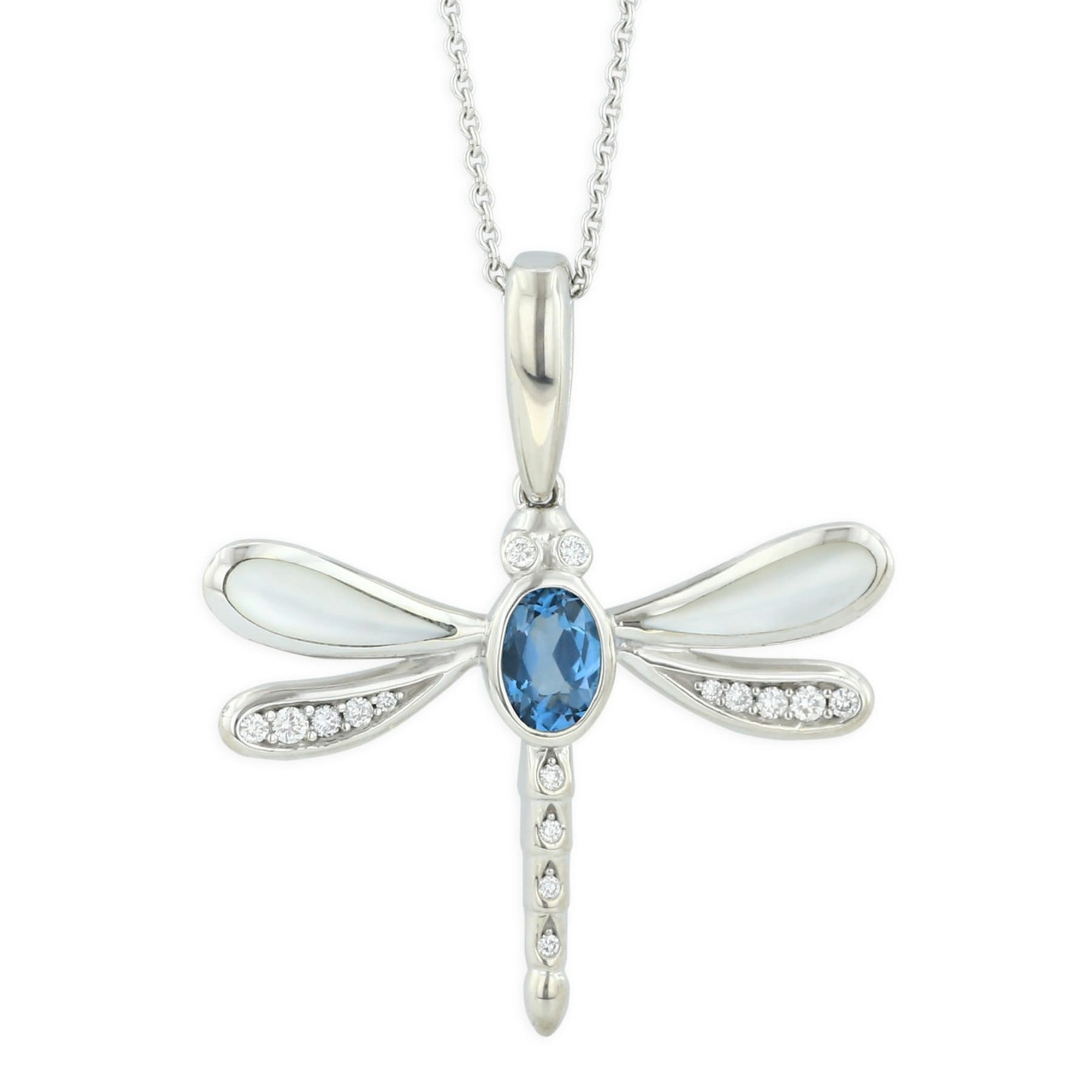 Dragonfly 14K White Gold Inlay Pendant 