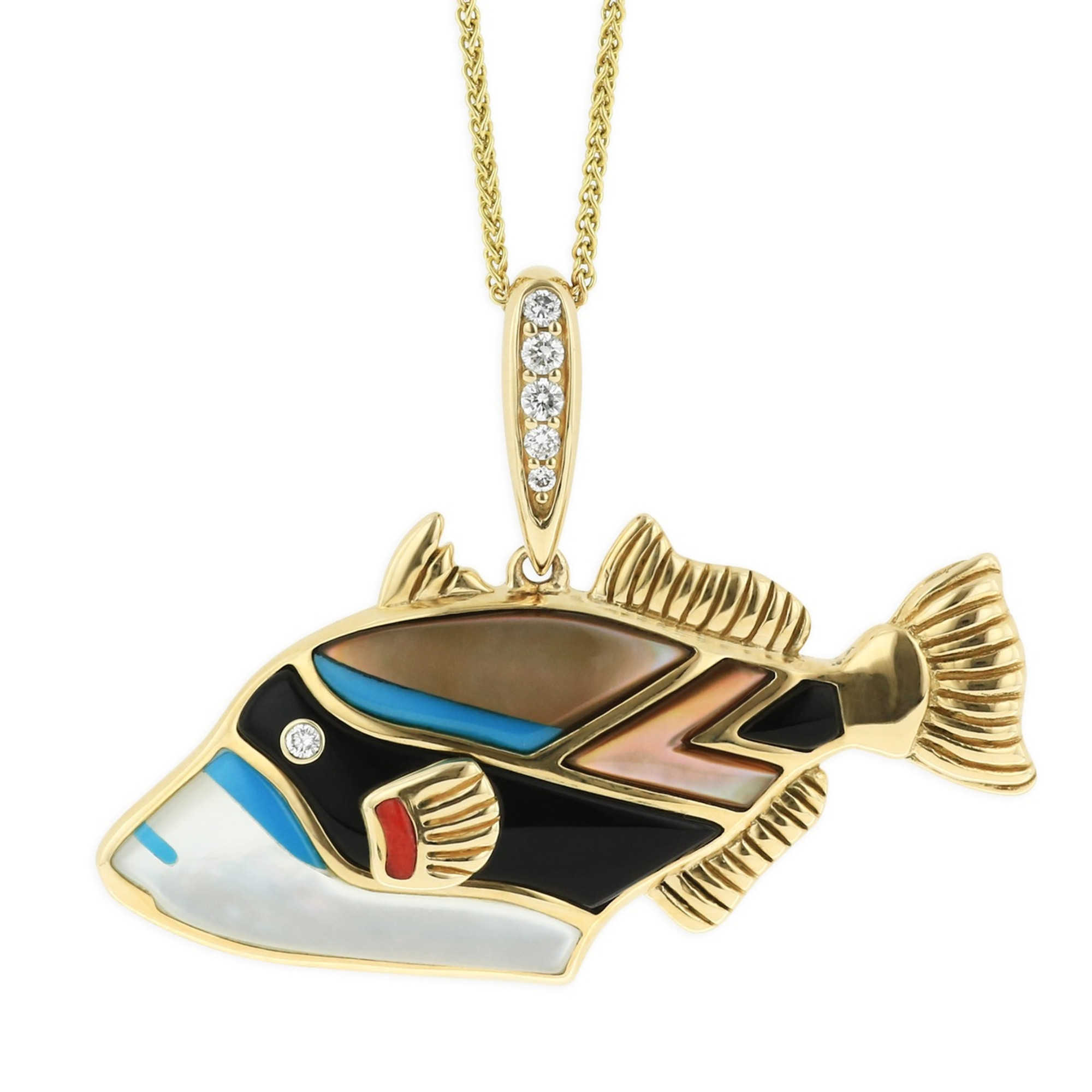 Tropical Fish 14K Yellow Gold Inlay Pendant Necklace | Kabana