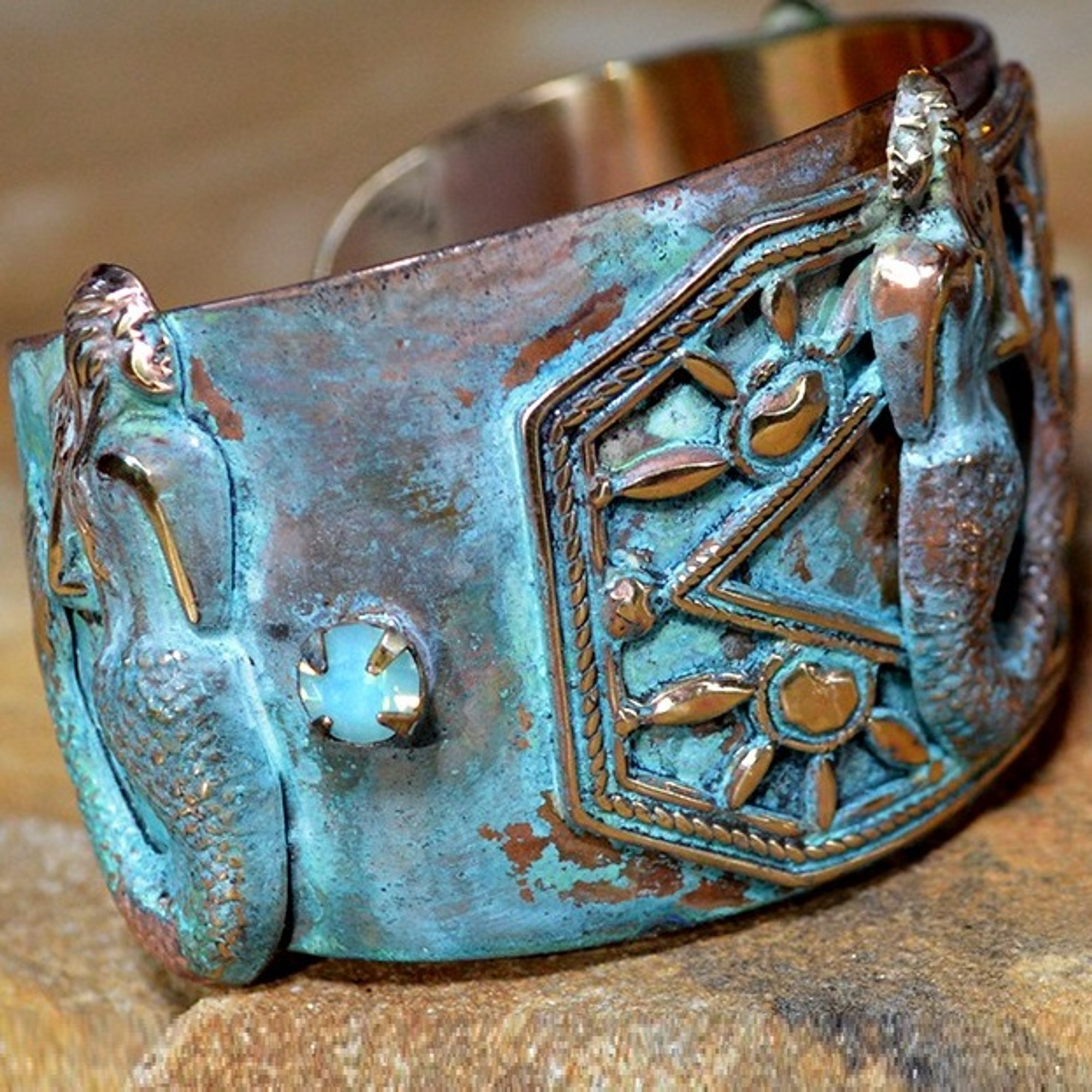 Mermaid Patina Brass Cuff Bracelet