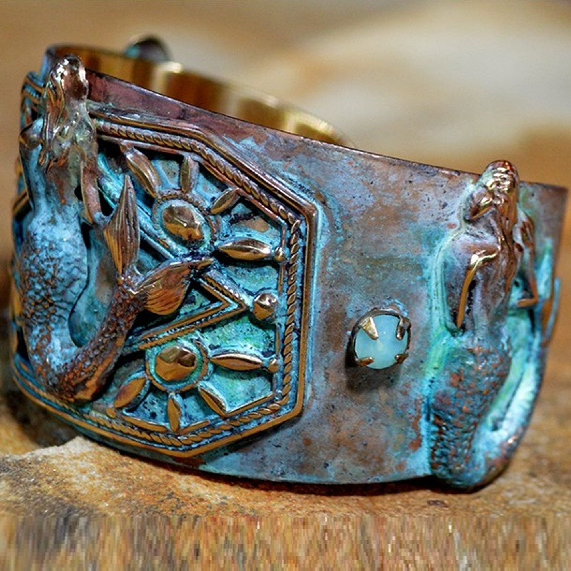 Mermaid Patina Brass Cuff Bracelet | Nature Jewelry