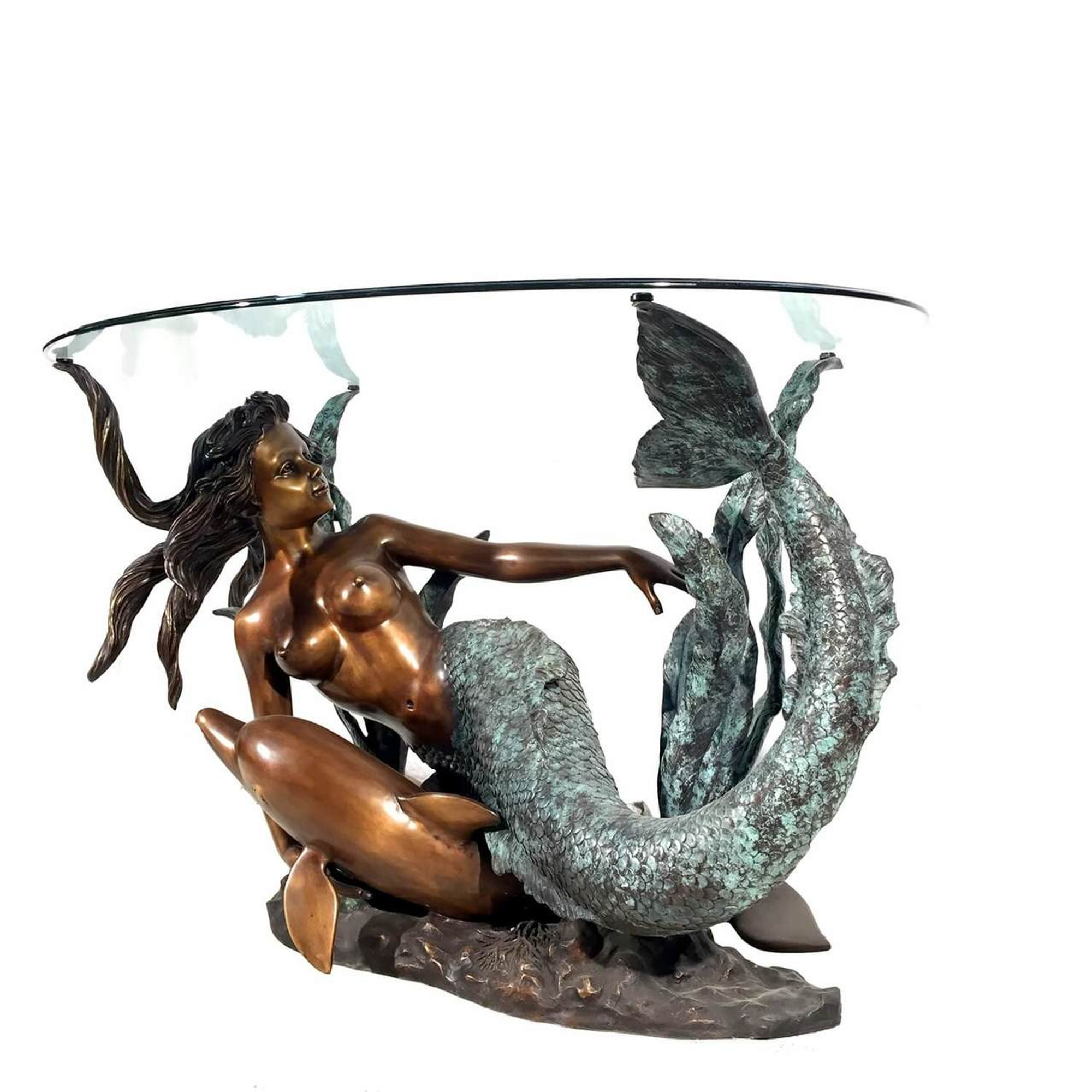 Mermaid And Dolphin Bronze Table Base