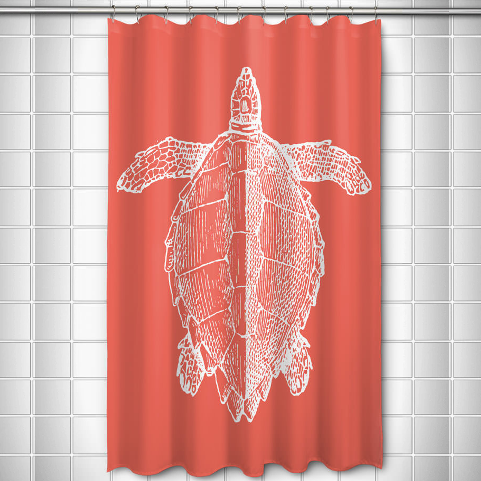 Vintage Coral Sea Turtle Shower Curtain  Island Girl Home Sea Turtle Coral Shower  Curtain