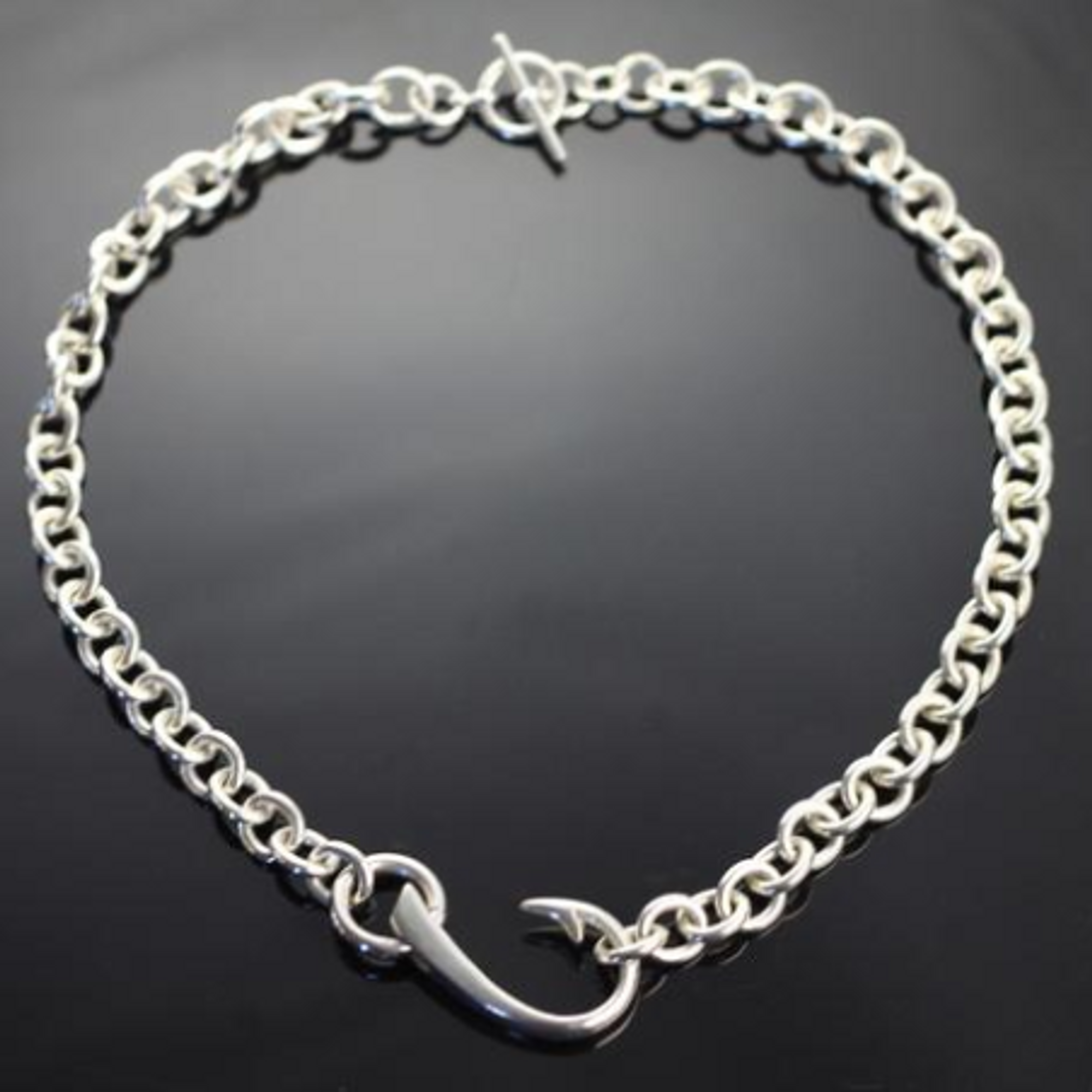Hook Sterling Silver Pendant On Heavy Link Chain Necklace | Nature Jewelry
