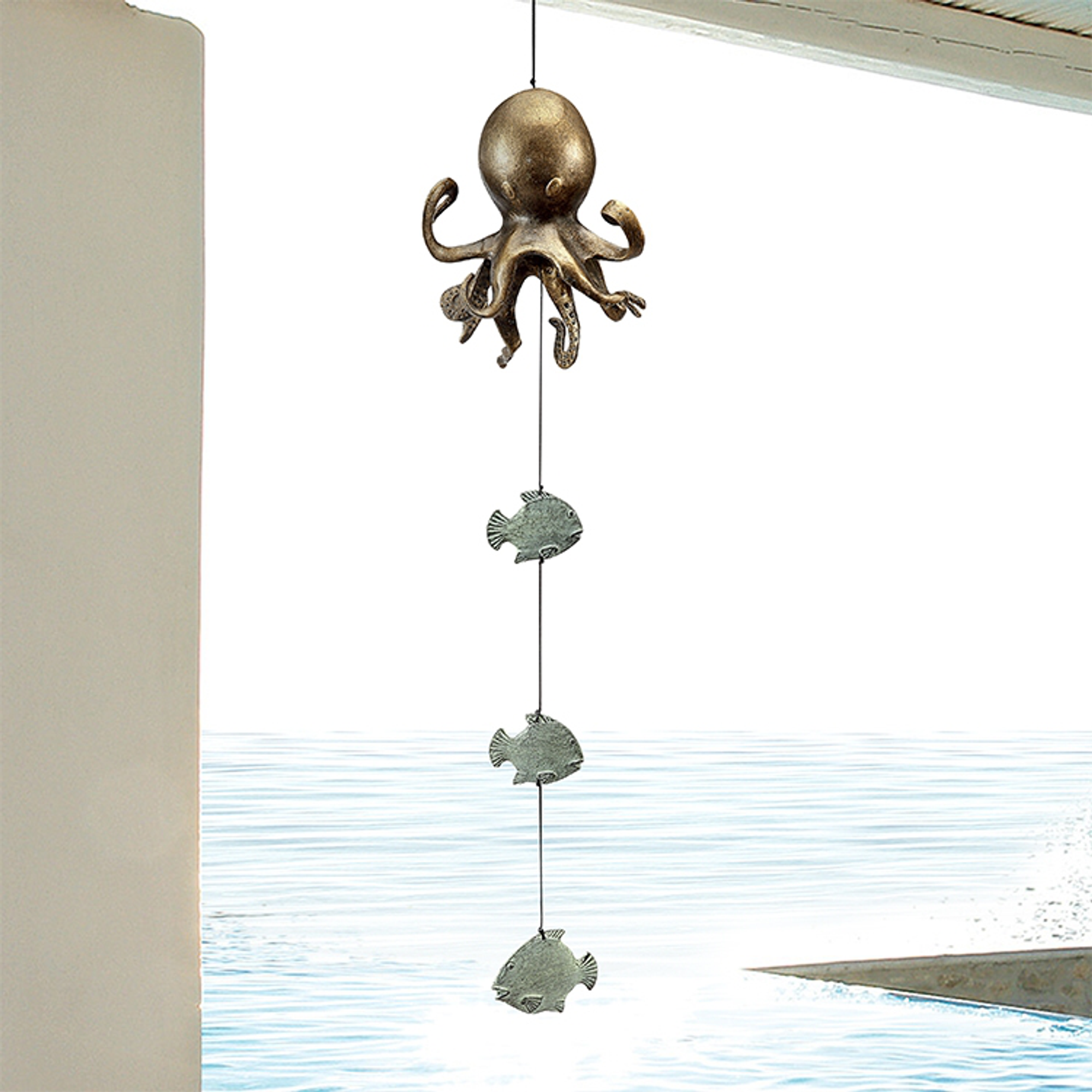 SPI Bronze Octopus and Green Fish Aluminum Wind Bell