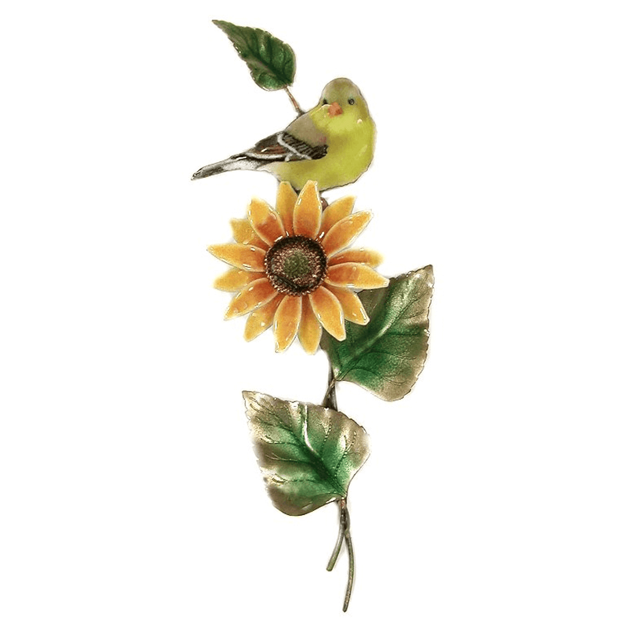 Bovano Female Goldfinch on Sunflower Enameled Copper Wall Art | Goldfinch |  Bird Wall Art | Bovano