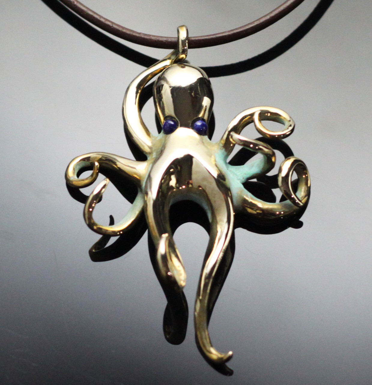 Octopus Bronze Pendant Necklace with Lapis | Anisa Stewart Bronze
