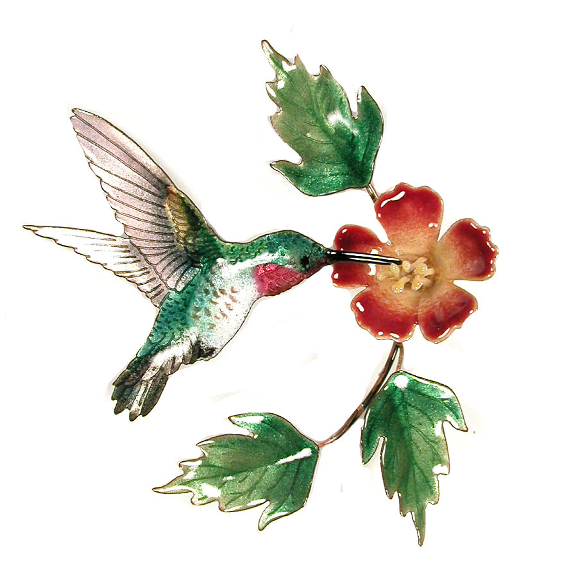 Bovano Hummingbird With Trumpet Flower Enameled Copper Wall Art Hummingbird Wall Art