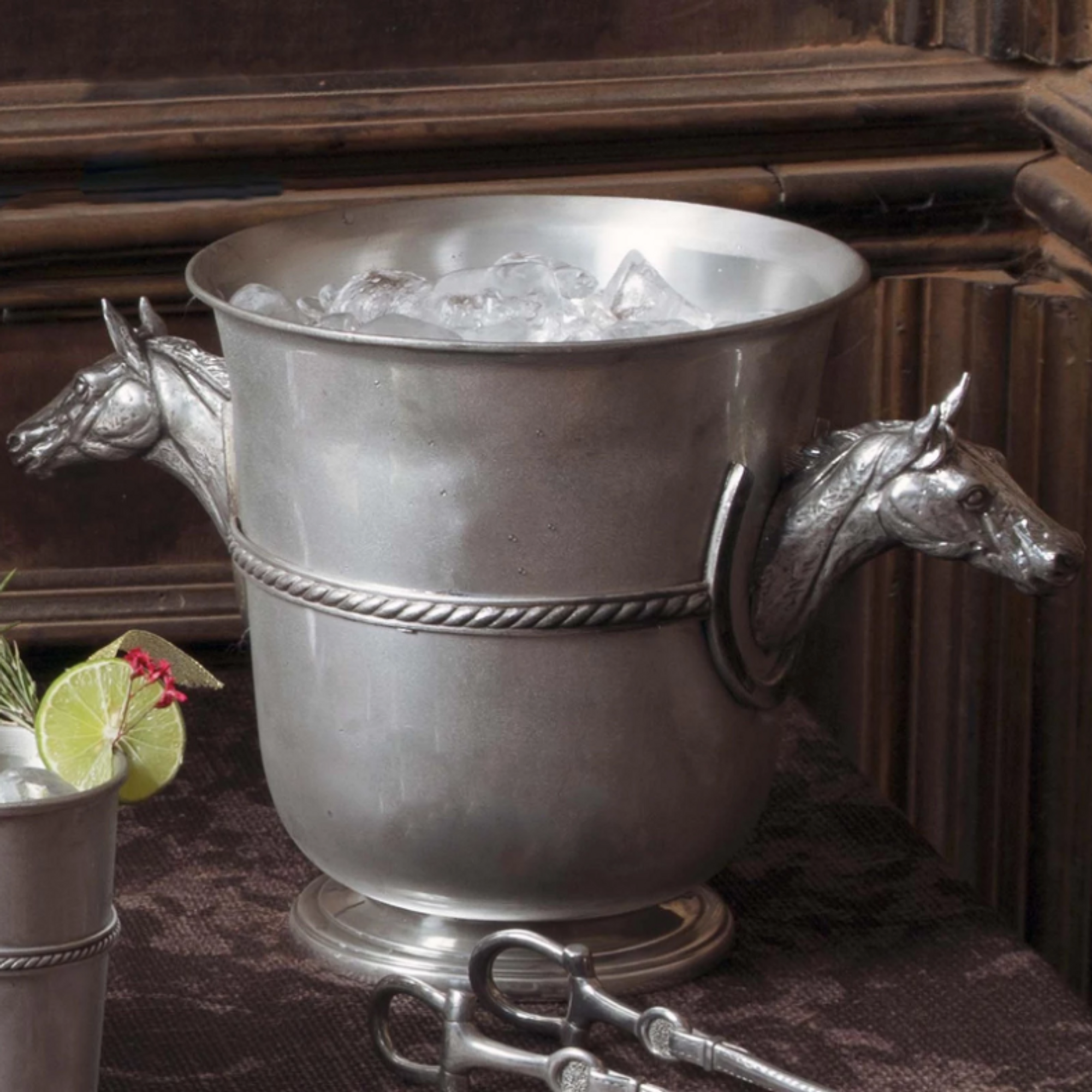 即納お買い得 Vagabond House Glass Ice/Wine Bucket with Pewter Deer Head Handl  調理器具