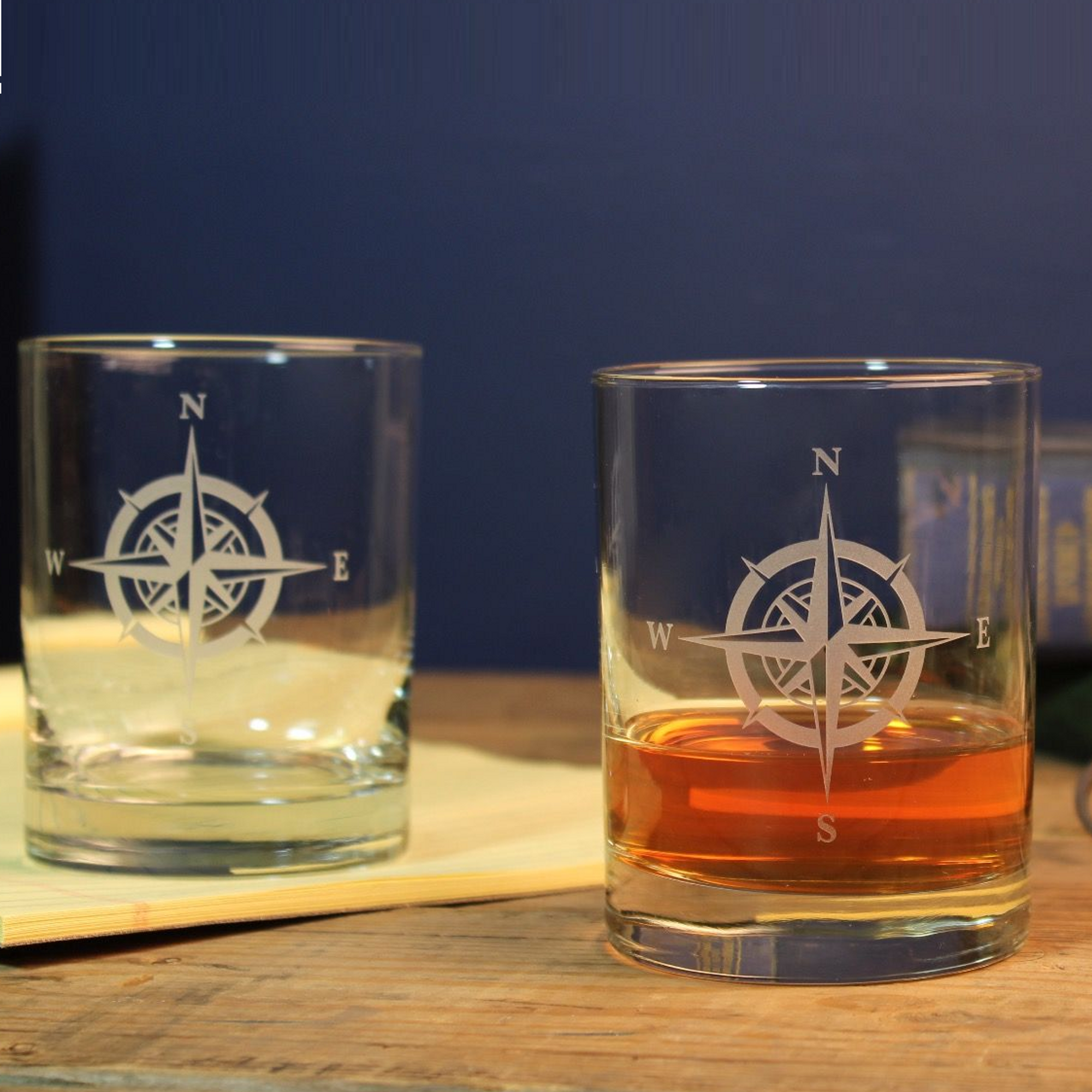 Compass Rose Double Old Fashioned Glass Set of 4