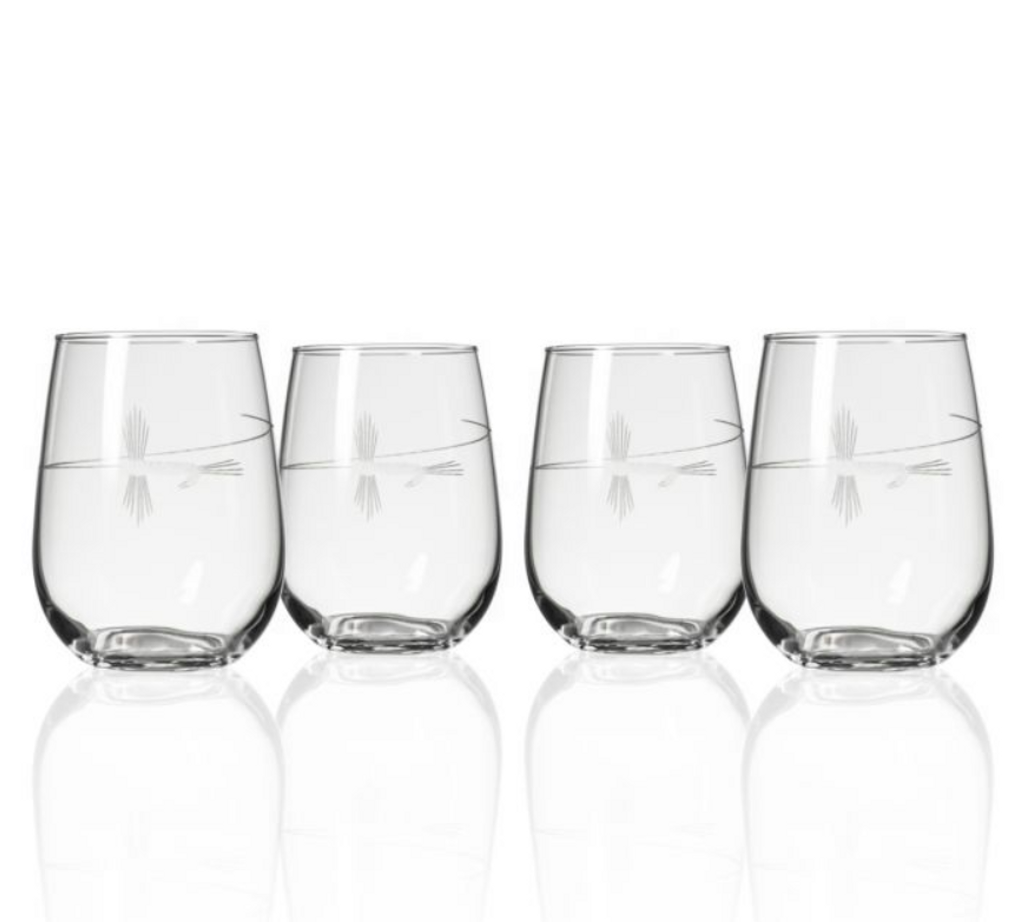 Fly Fishing Engraved Stemless Wine Glass Set of 4