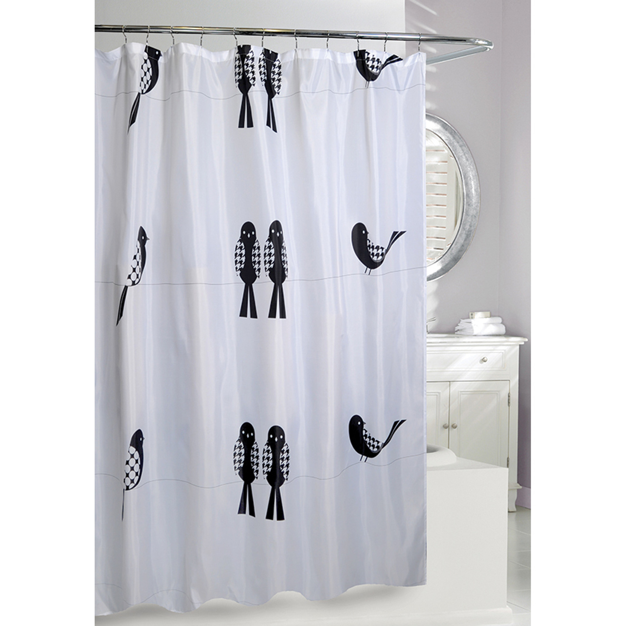 Birds Black And White Fabric Shower Curtain Moda At Home
