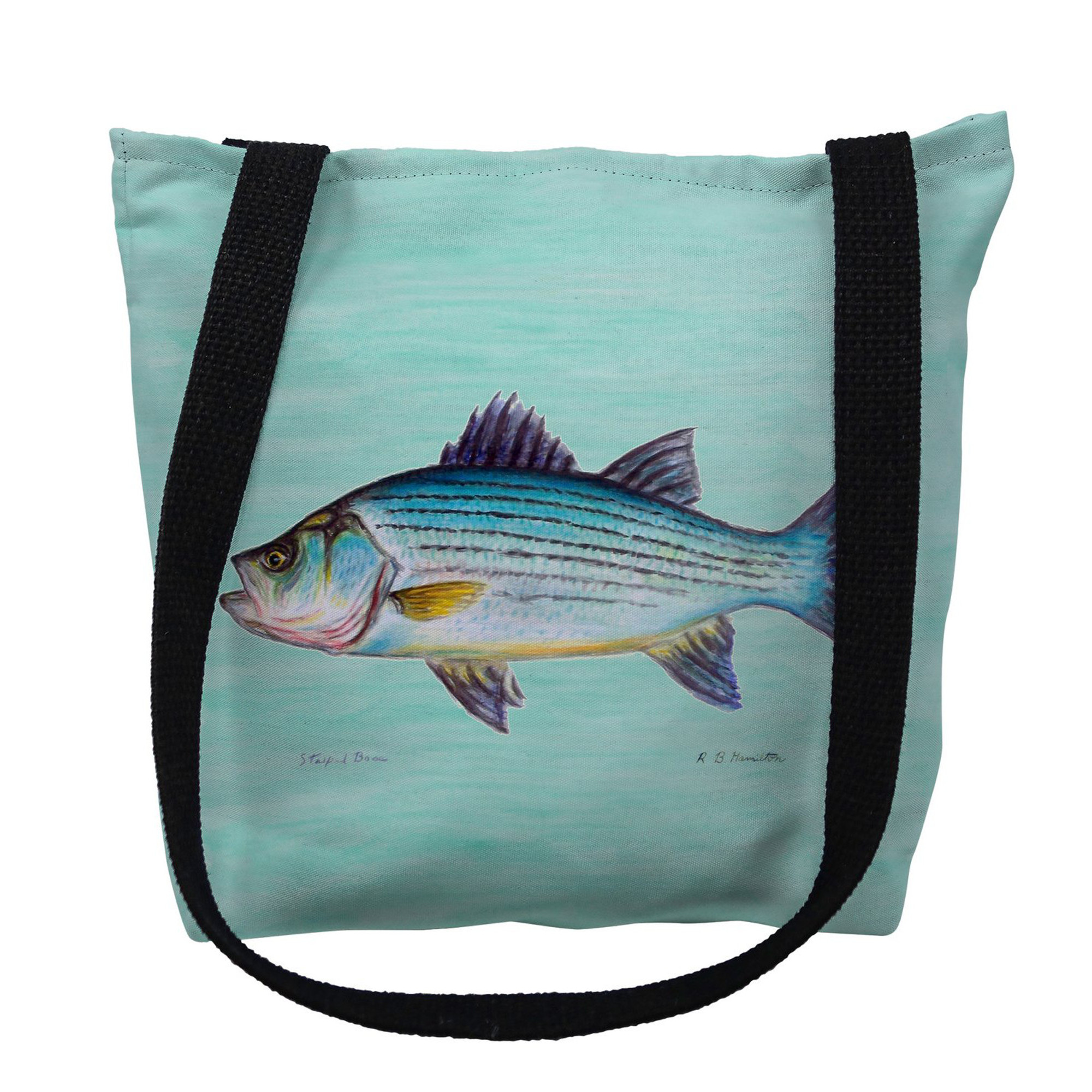 Striped Bass Aqua Tote Bag, Fish Tote