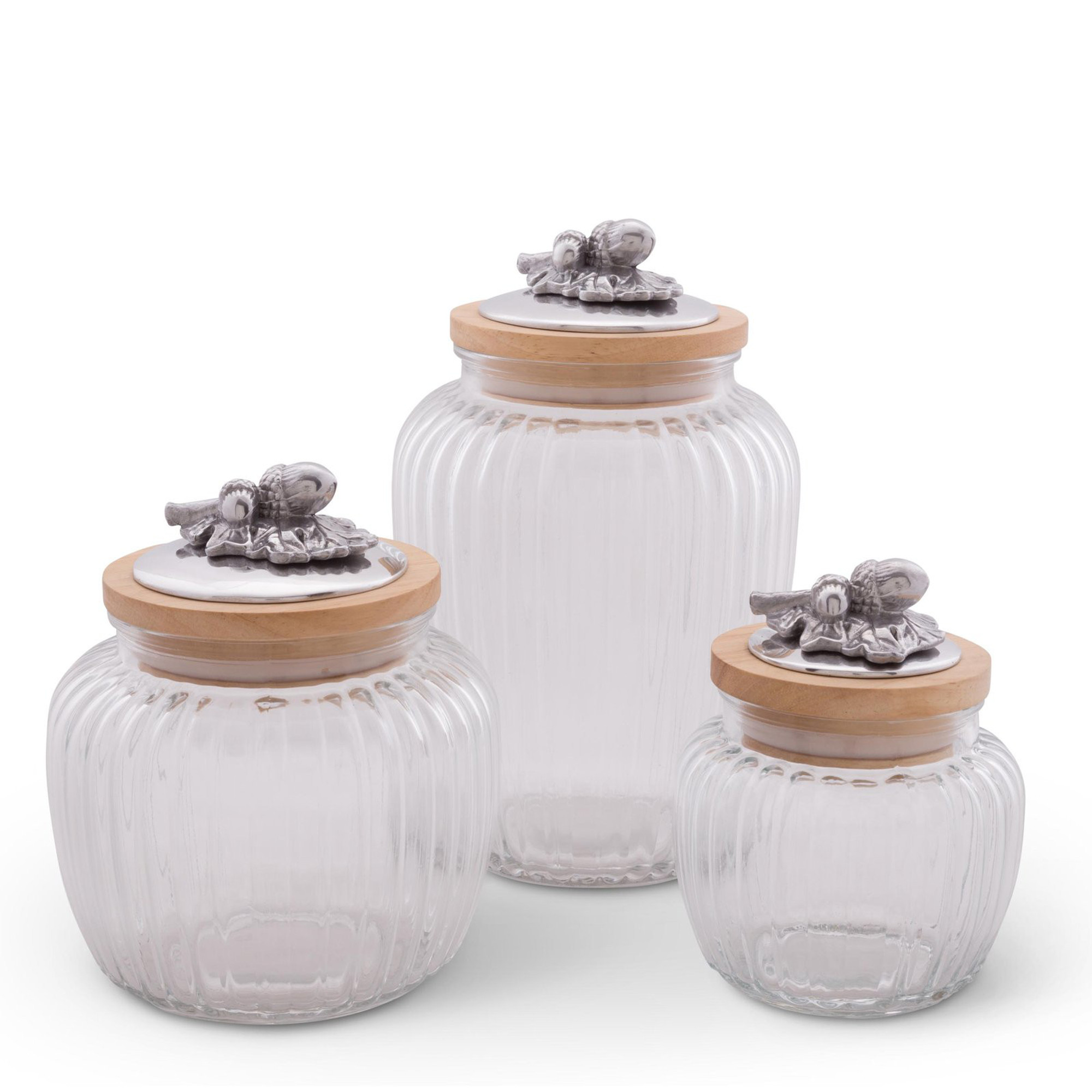 Set Of 3 Glass Jars With Wood Lid