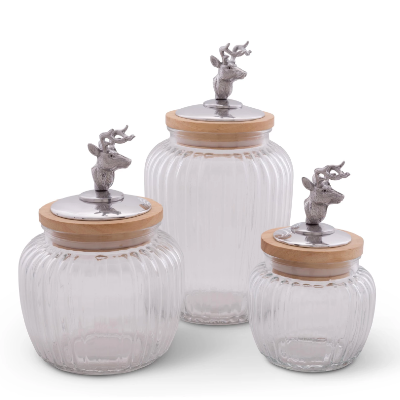 Deer Glass Canister Set Of 3 Arthur Court Elk Canister Set