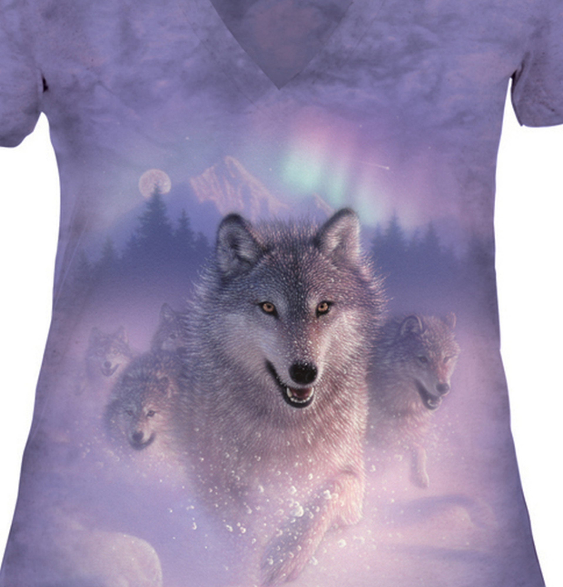 Northern Lights Wolf Women S Tri Blend V Neck T Shirt The