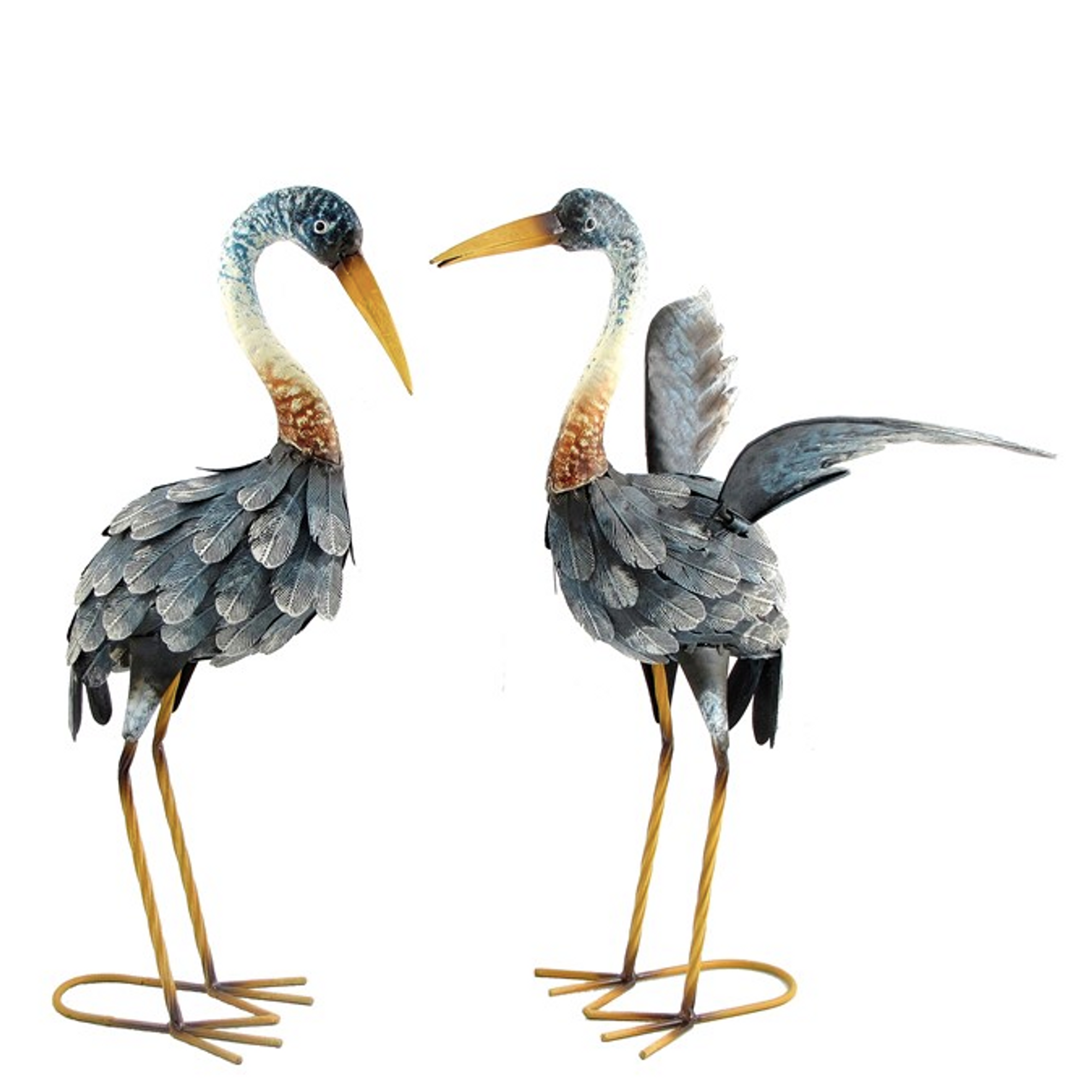 Painted Blue Crane Iron Garden Statue Set Of 2 Zaer
