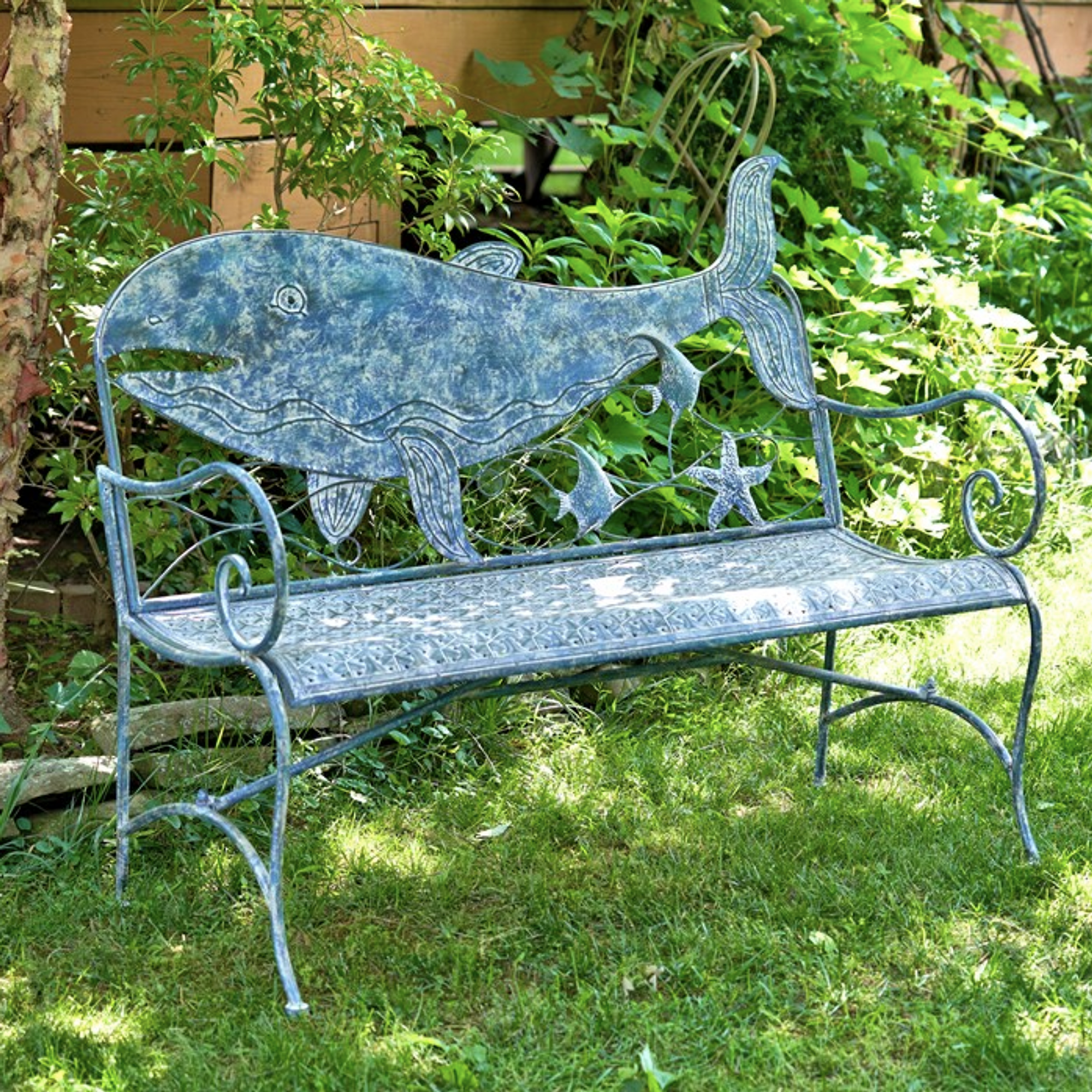 Olive Grove Metal Garden Bench with Cast Iron Birds Design Back Rest With Cushion Worth £ 19.99 Garden Market Place