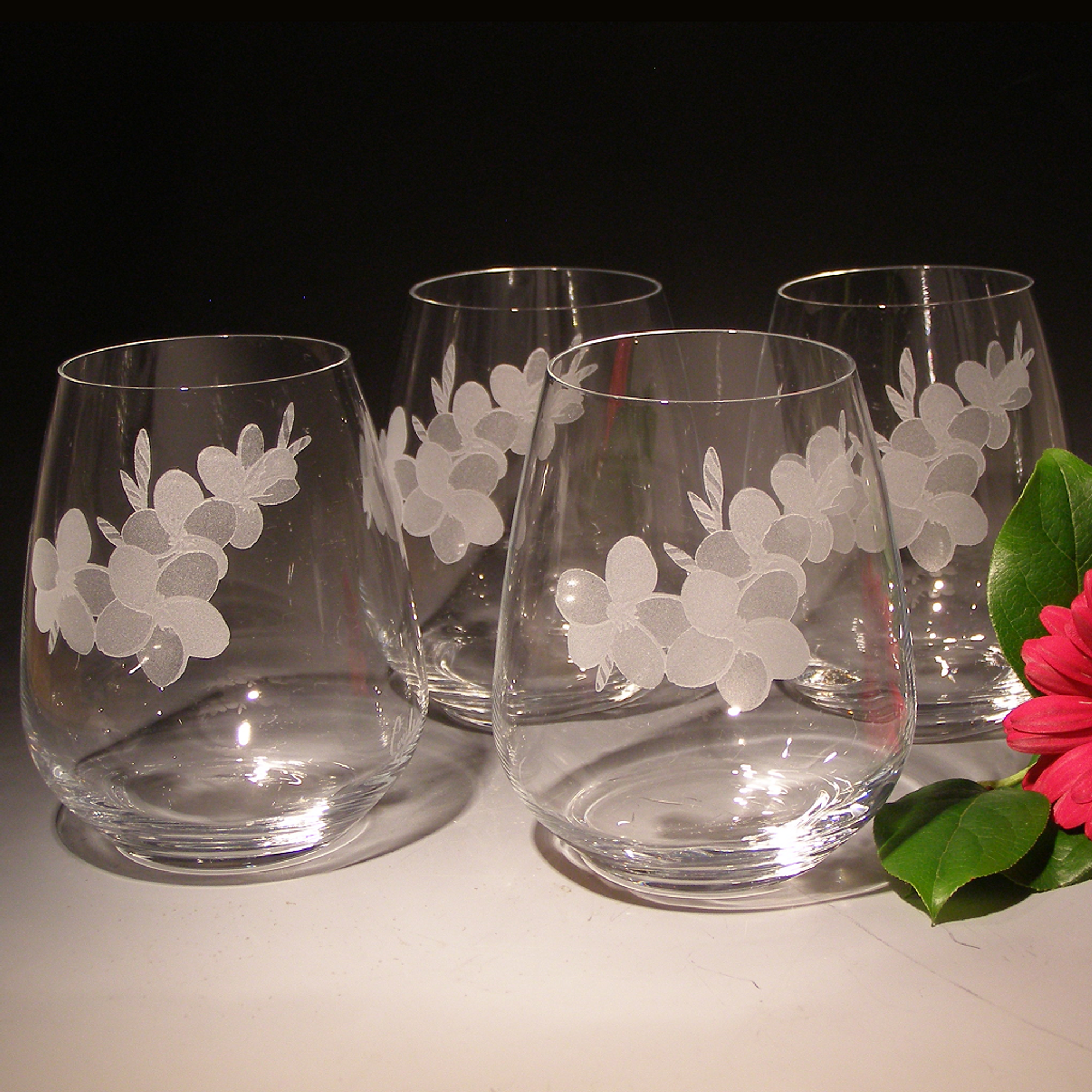 Floral Wine Glasses, Floral Stemless Wine Glasses