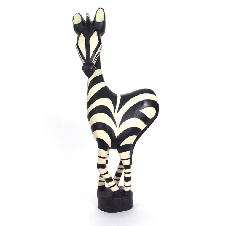 Zebra Painted Wood Sculpture Medium Zebra Figurine