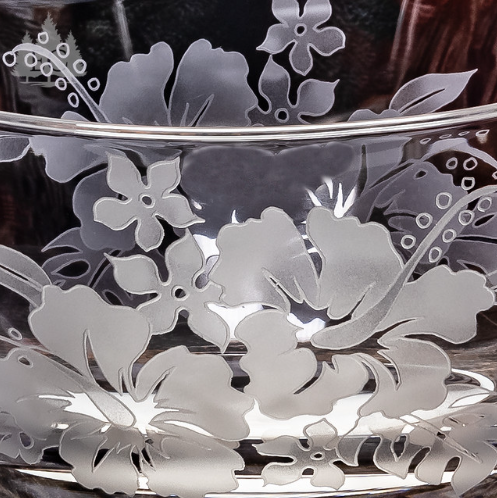 Hibiscus II Oval Bowl |Etched Crystal Hibiscus II Bowl | Evergreen
