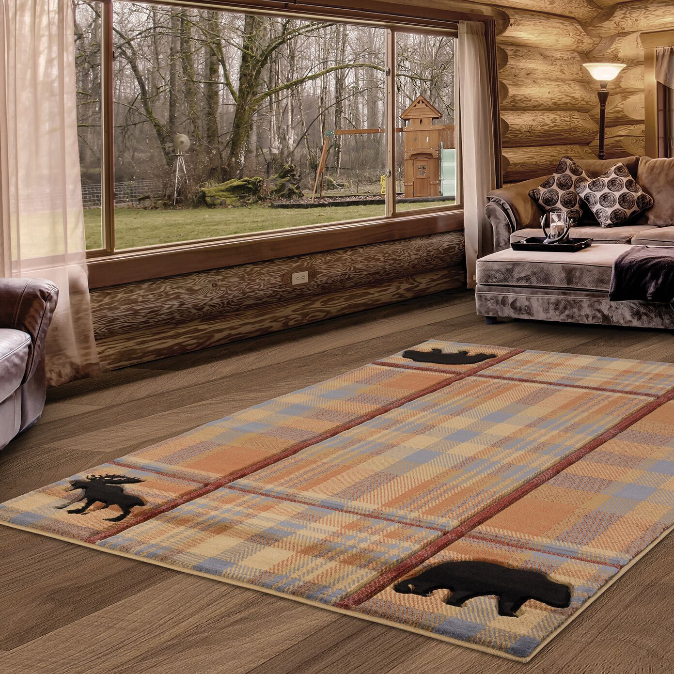 Bear Moose Plaid Cottage Nomad 5x8 Area Rug | United Weavers