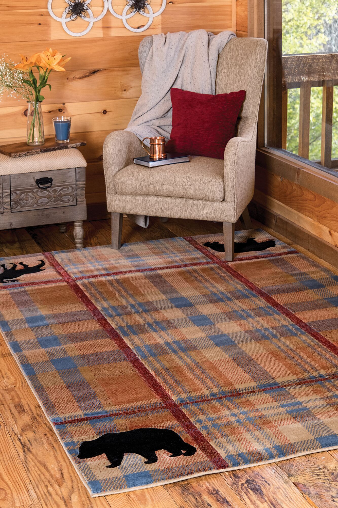 Bear Moose Plaid Cottage Nomad 8x10 Area Rug | United Weavers