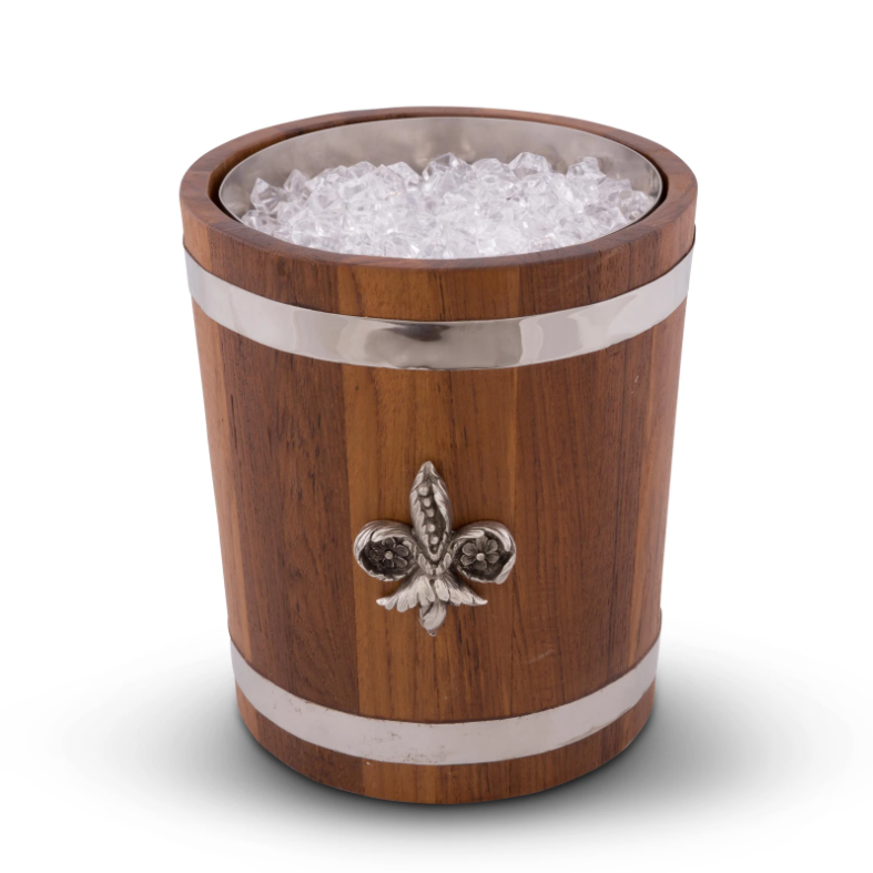 Fleur De Lis Teak Wood Ice Bucket Vagabond House