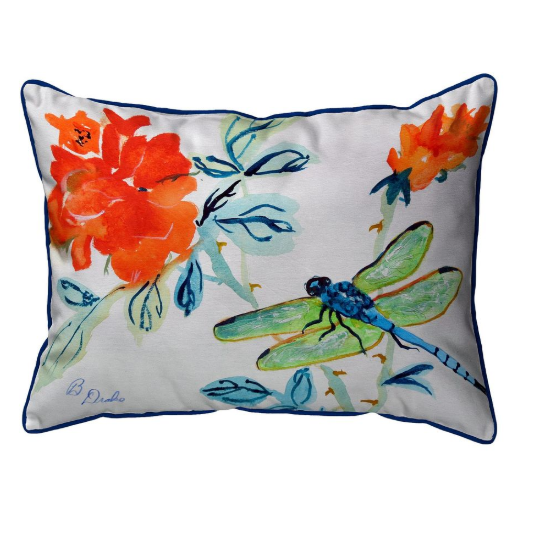 Betsy Drake Dragonfly and Flower Indoor Outdoor Pillow