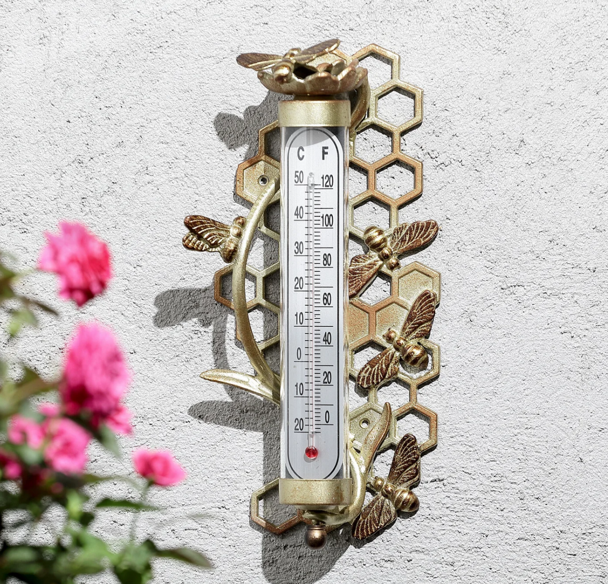 Honeycomb and Bee Thermometer, Wall Mounted, Garden, Nursery
