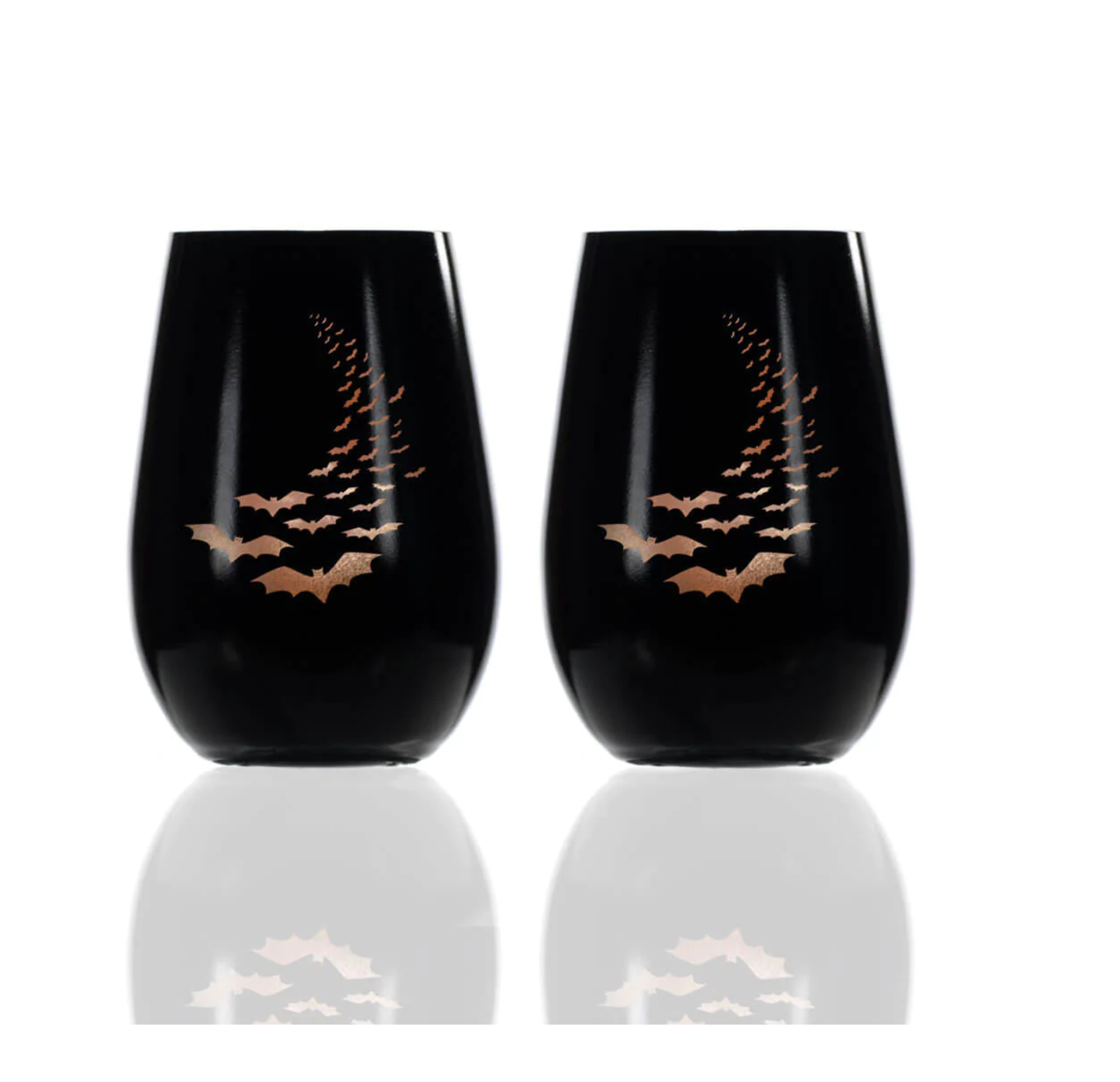 Halloween Bat Stemless Wine Glass Set of 2, Glassware