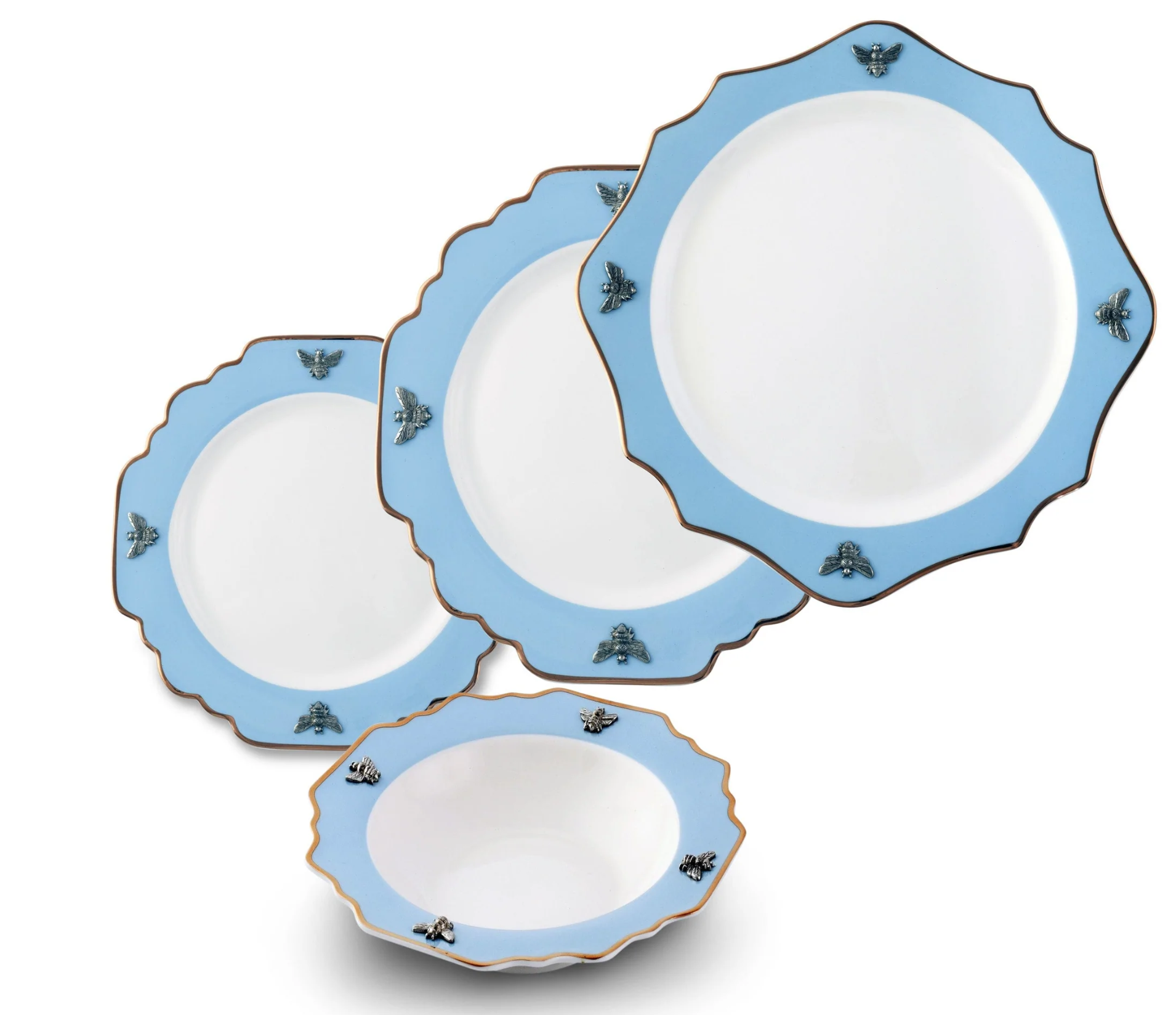 Bee Bone China Charger Blue with Gold Rim
