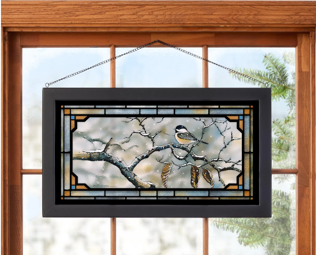 Wild Wings Resolve to Winter Chickadee Stained Glass Art - Thumbnail 3