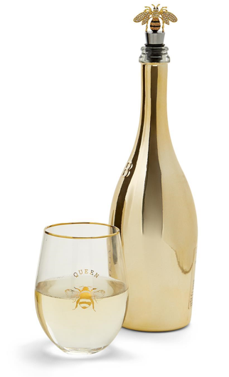 Queen Bee Stemless Wine Glass with Jeweled Bee Wine Stopper Set - Thumbnail 5