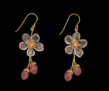Peach Blossom Flower Drop Wire Earrings | Michael Michaud