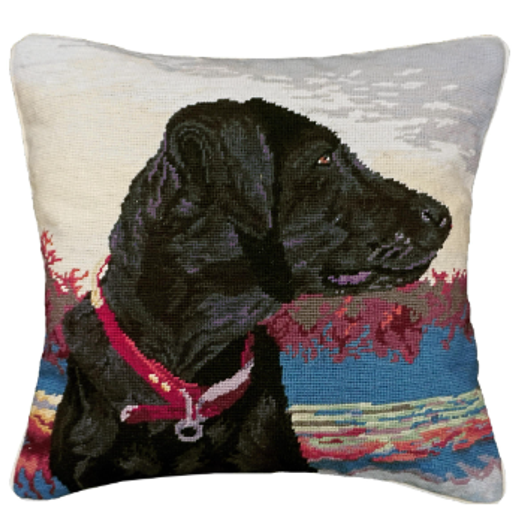 Dog Needlepoint Down Throw Pillow