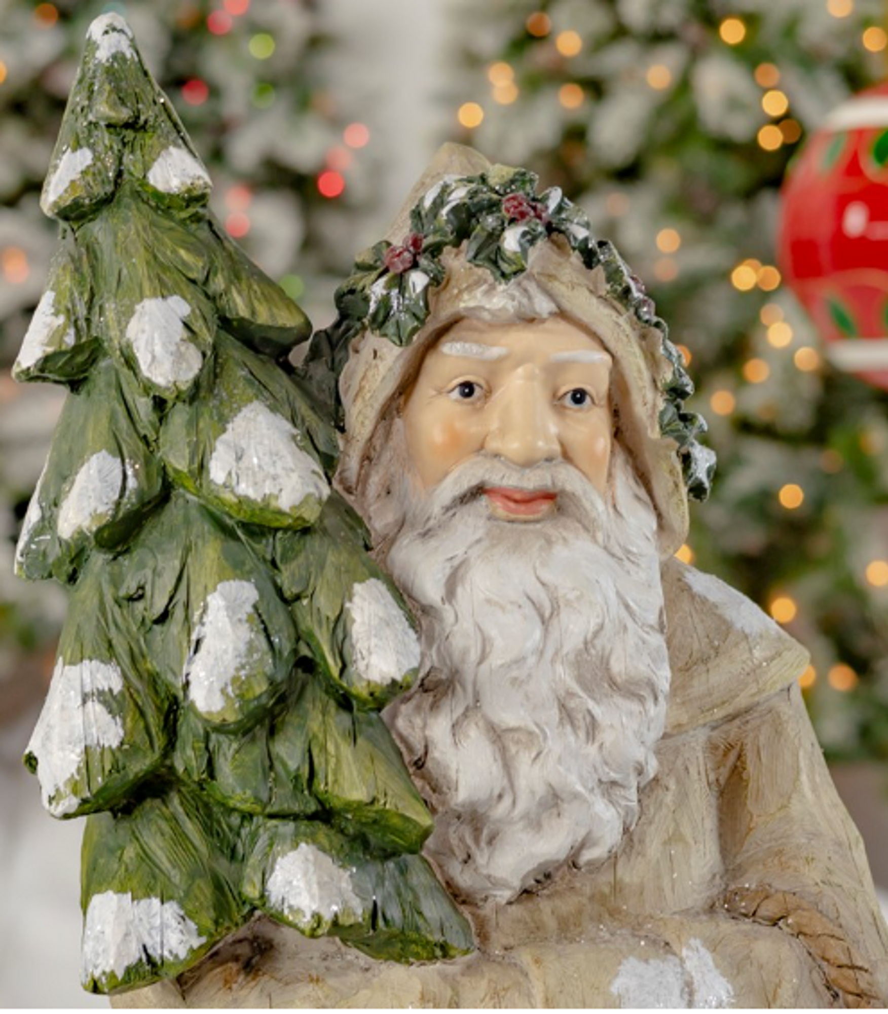 Hand Painted Foot Tall Indoor/Outdoor Old World Santa with Tree Zaer  International ZLIZR117654