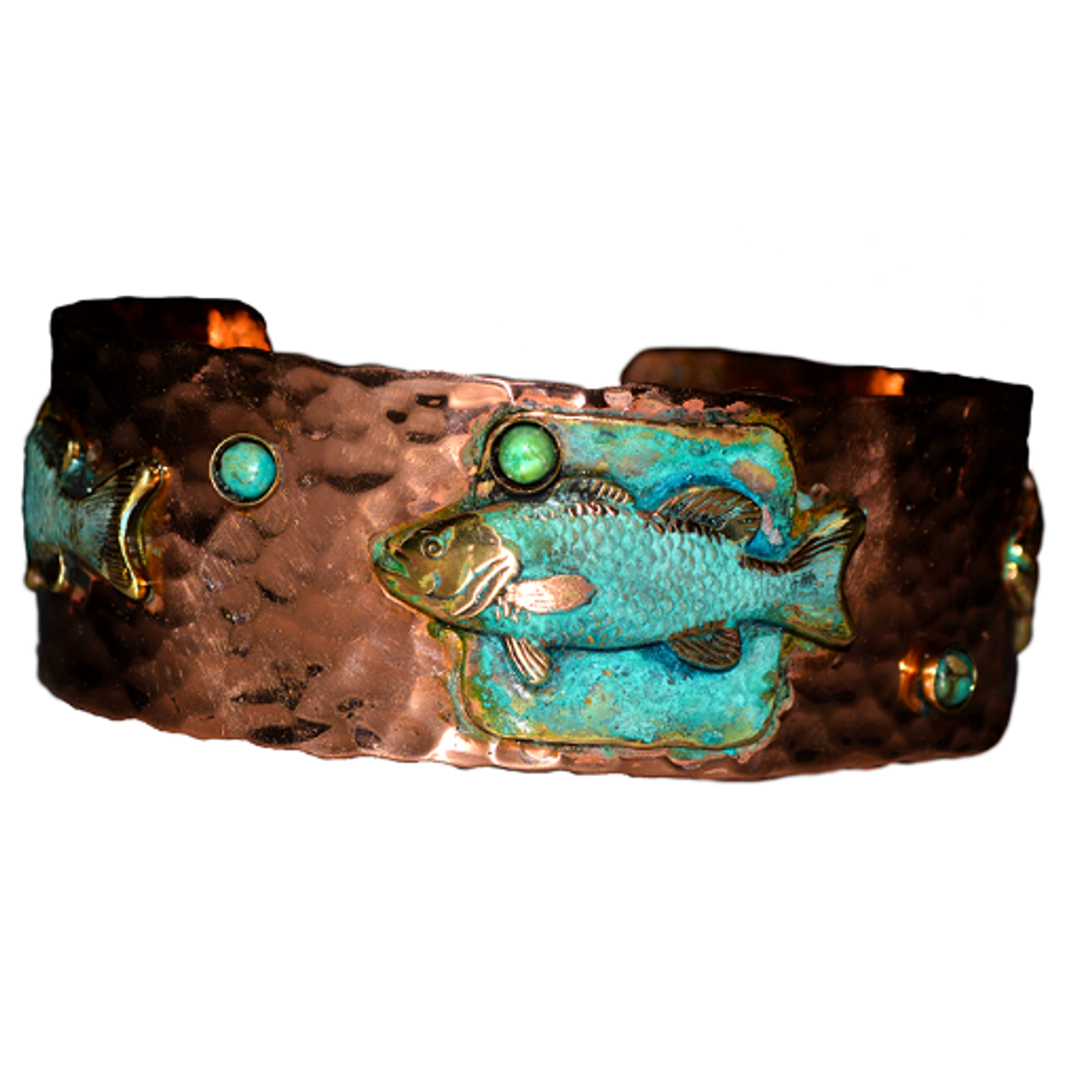 Men's Copper and Verdigris Patina Fishing Lure Cuff Bracelet - Chrysocolla | Nature Jewelry