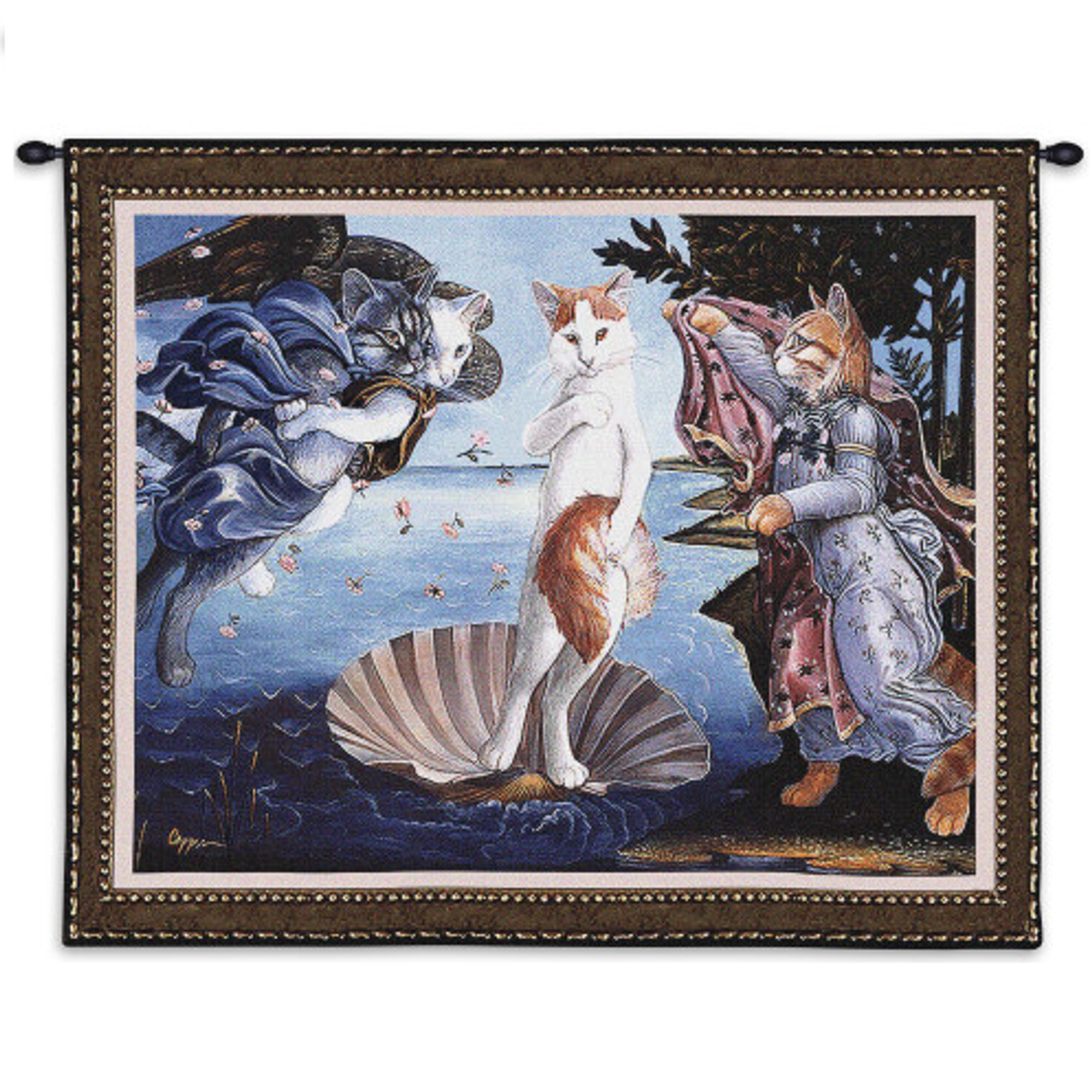 Cat Woven Tapestry Wall Art Hanging  Kitty On A Half Shell