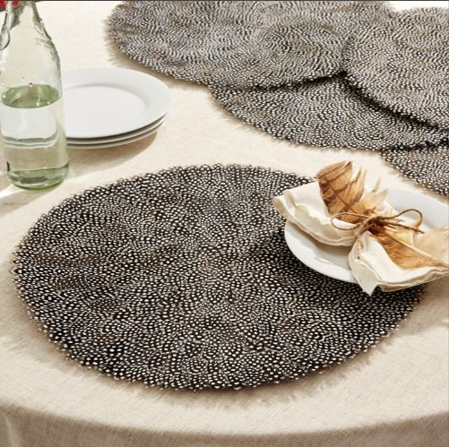 Set of 2 Handmade Guinea Fowl Feather Placemats