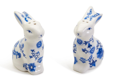 Blue and White Porcelain Bunny Salt and Pepper Shaker Set | Rabbit
