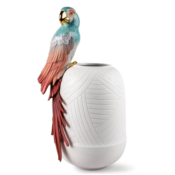 Red Macaw Bird Porcelain Vase | Lladro Macaw Bird Figurine