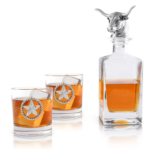 Arthur Court Designs Longhorn Decanter and Glasses