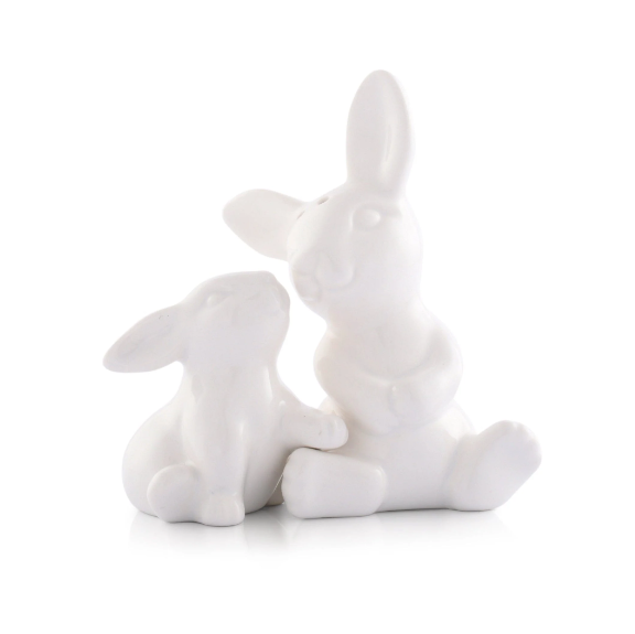 Porcelain Mama and Baby Bunny Rabbit Salt Pepper Shakers Bunny