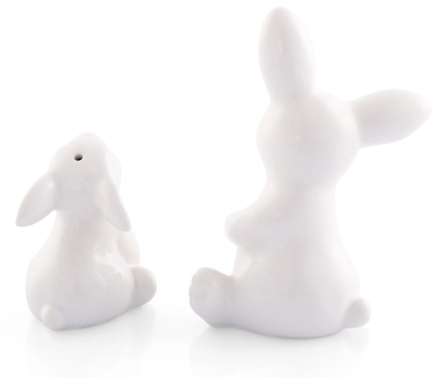 Porcelain Mama and Baby Bunny Rabbit Salt Pepper Shakers Bunny