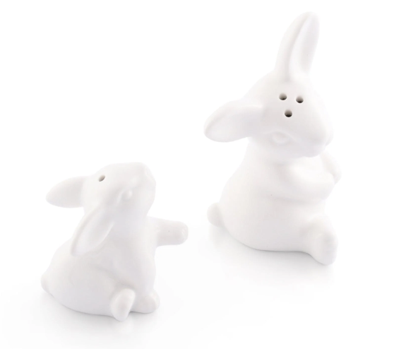 Porcelain Mama and Baby Bunny Rabbit Salt Pepper Shakers Bunny