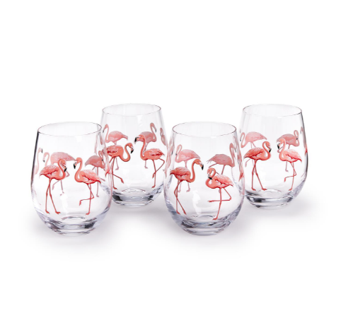 Two's Company Flamingo Stemless Wine Glasses