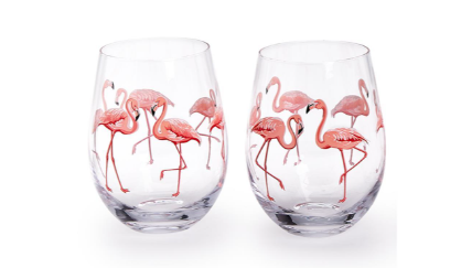 Two's Company Flamingo Stemless Wine Glasses - Thumbnail 2