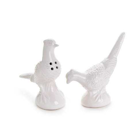 Two's Company Ceramic Pheasant Pewter Salt Pepper Shakers