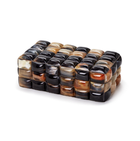 Hand Carved Horn Orbicular Covered Box Jewelry Box Cigar Box